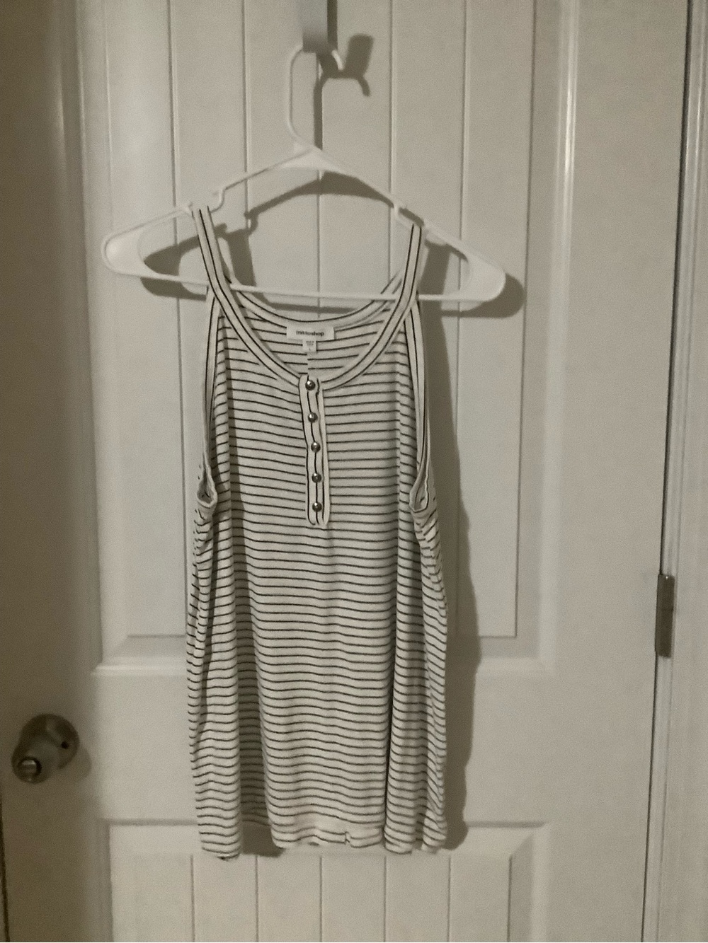 Striped faux Button-Front Halter neck Tank Top - White/Black